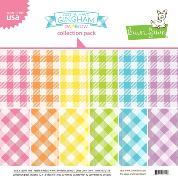 LF2758 Lawn Fawn Cardstock scrapbooking Gotta Have Gingham Rainbow Collection Pack